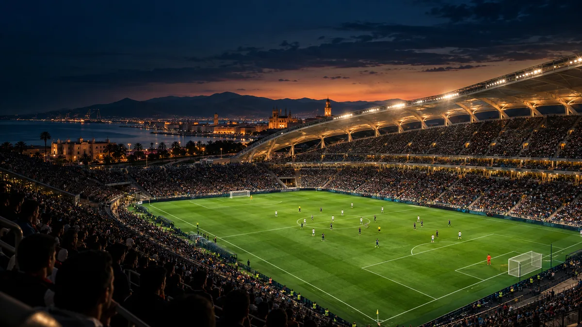 Yeşil saha ve tribün düzenini gösteren temsili futbol stadı